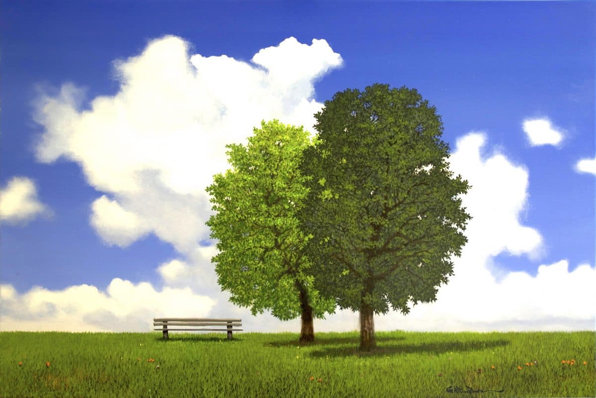 Primavera en el Parque, Acrylic on linen, 120 × 150 cm, painting by Enrique Sánchez M.