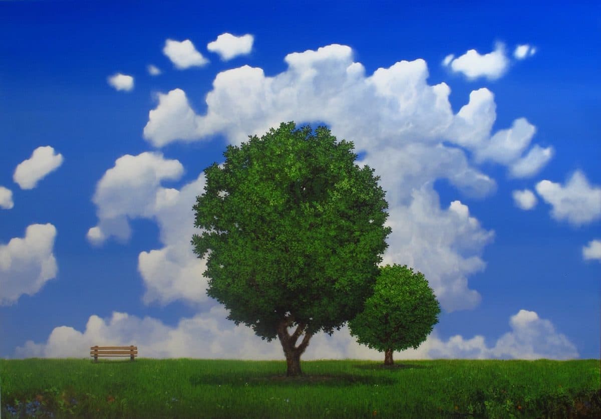 Árboles a Medio Día, Acrylic on linen, 80 × 110 cm, painting by Enrique Sánchez M.