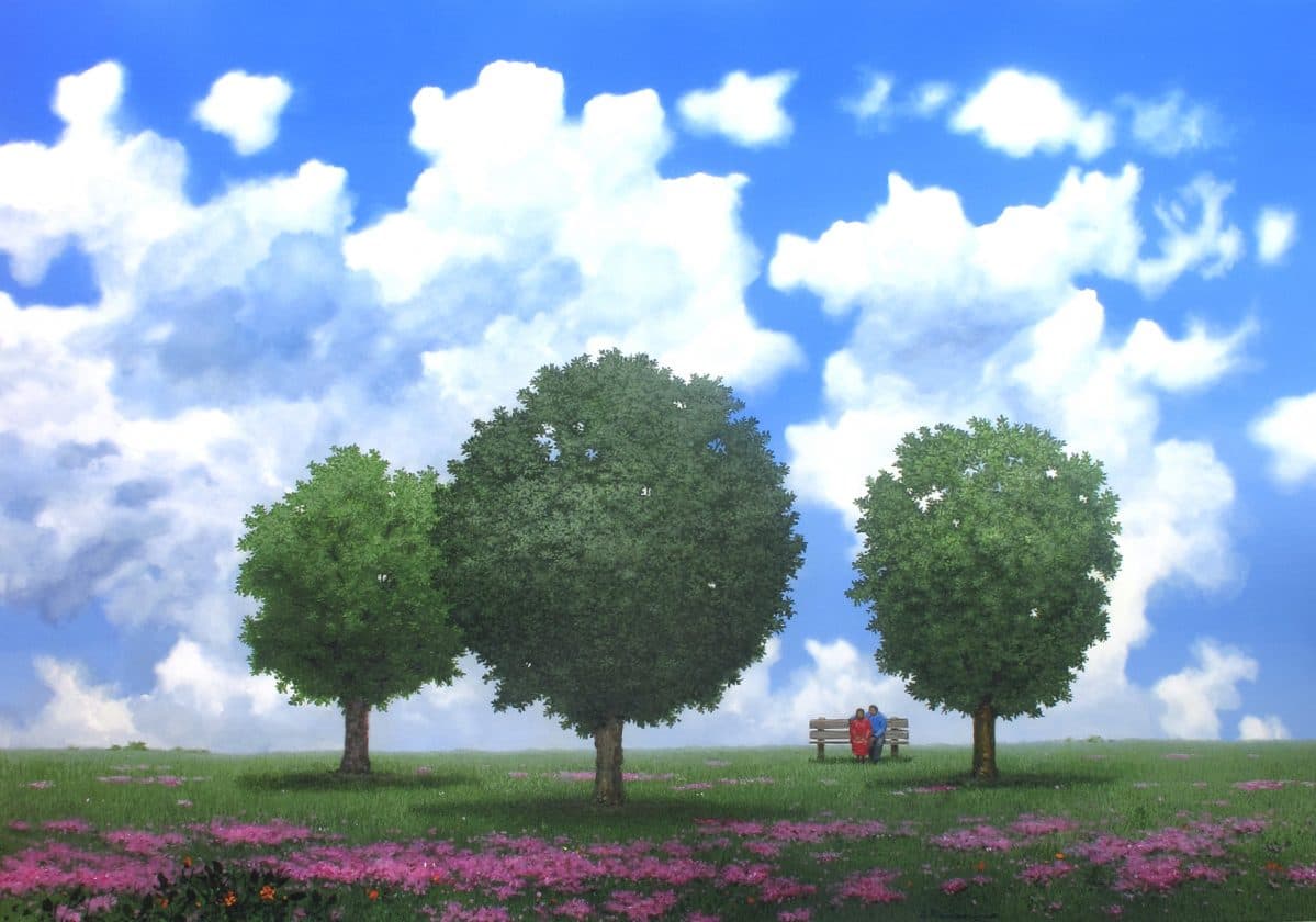 Árboles y Flores, Acrylic on linen, 120 × 160 cm, painting by Enrique Sánchez M.