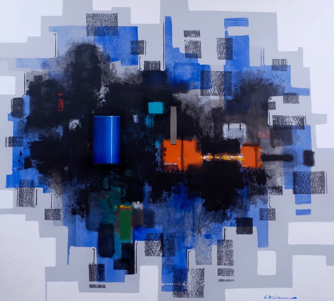 Abstracto 0103, Acrylic on linen, 130 × 145 cm, painting by Enrique Sánchez M.