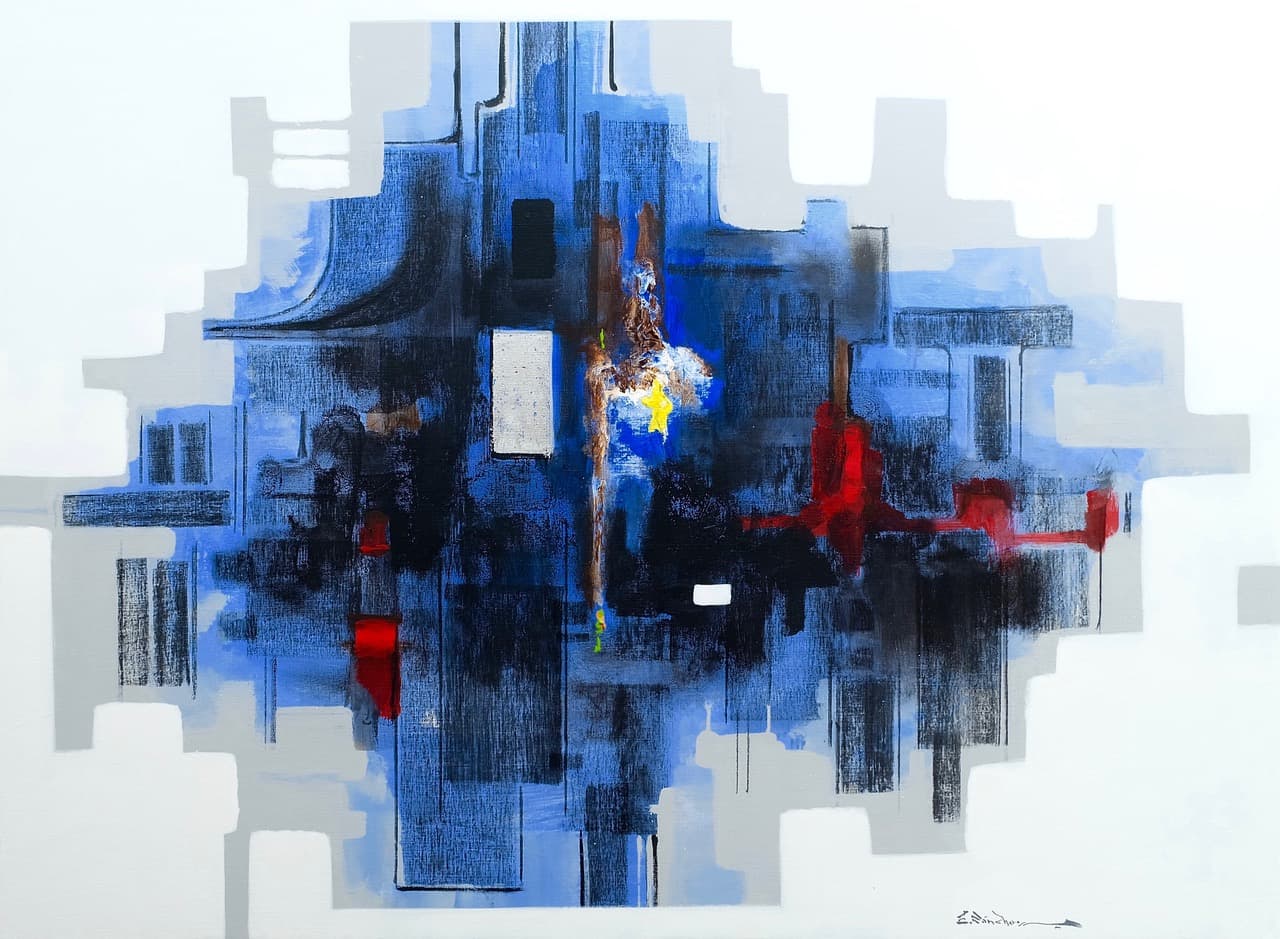Abstracto 1212, Acrylic on linen, 110 × 150 cm, painting by Enrique Sánchez M.