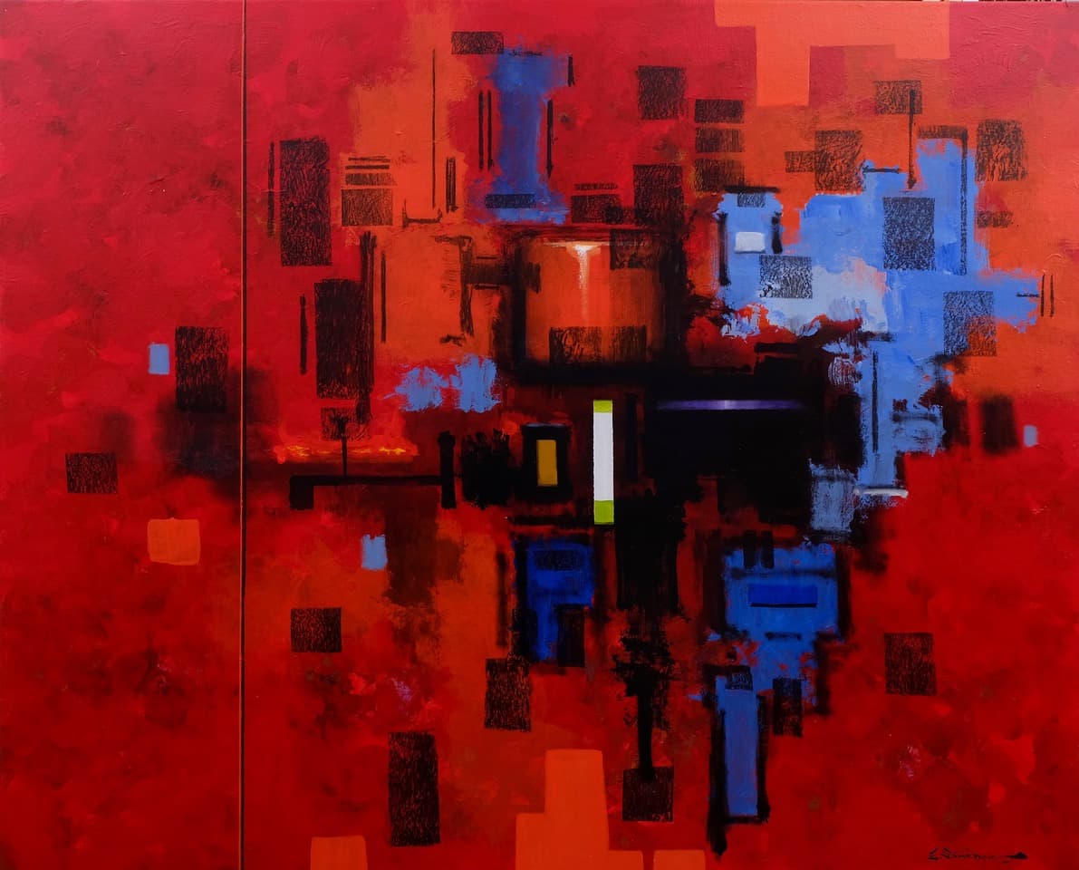 Abstracto 1402, Acrylic on linen, 125 × 155 cm, painting by Enrique Sánchez M.