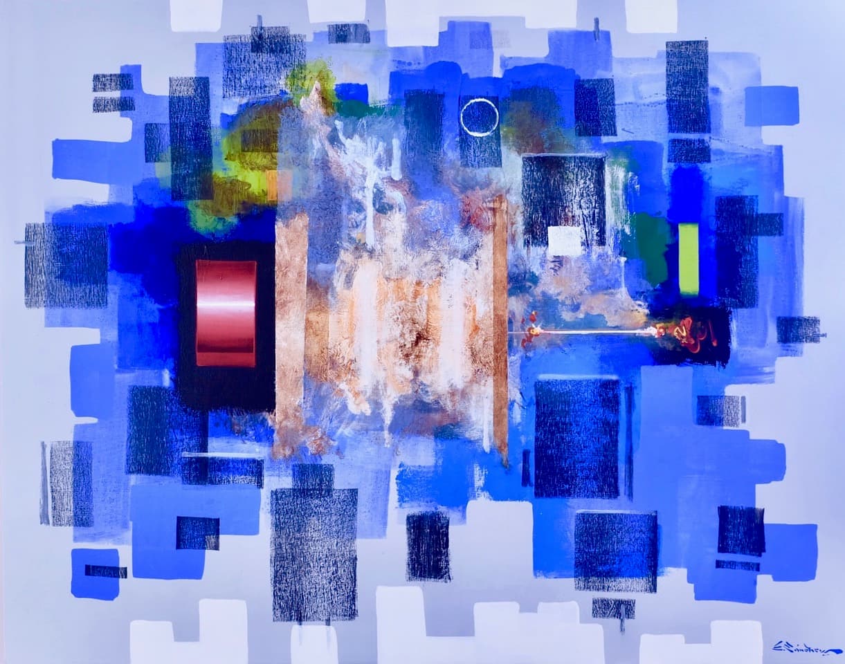 Abstracto 1404, Acrylic on linen, 110 × 140 cm, painting by Enrique Sánchez M.