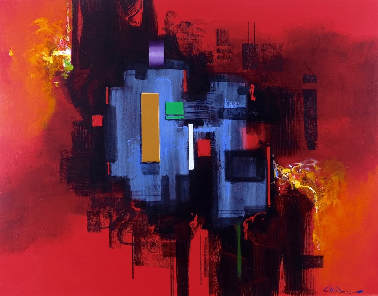 Abstracto 1611, Acrylic on linen, 100 × 130 cm, painting by Enrique Sánchez M.