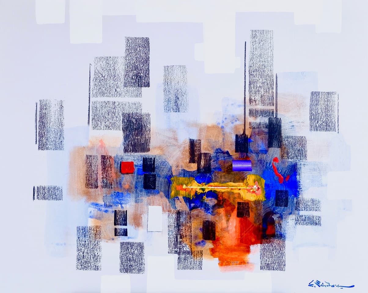 Abstracto 2003, Acrylic on linen, 80 × 100 cm, painting by Enrique Sánchez M.