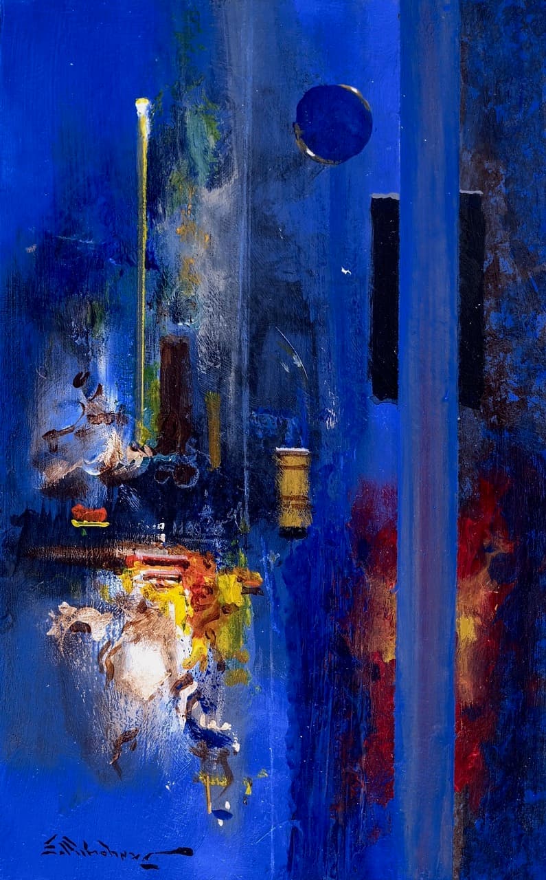Abstracto 2302, Acrylic on wood, 32 × 22 cm, painting by Enrique Sánchez M.