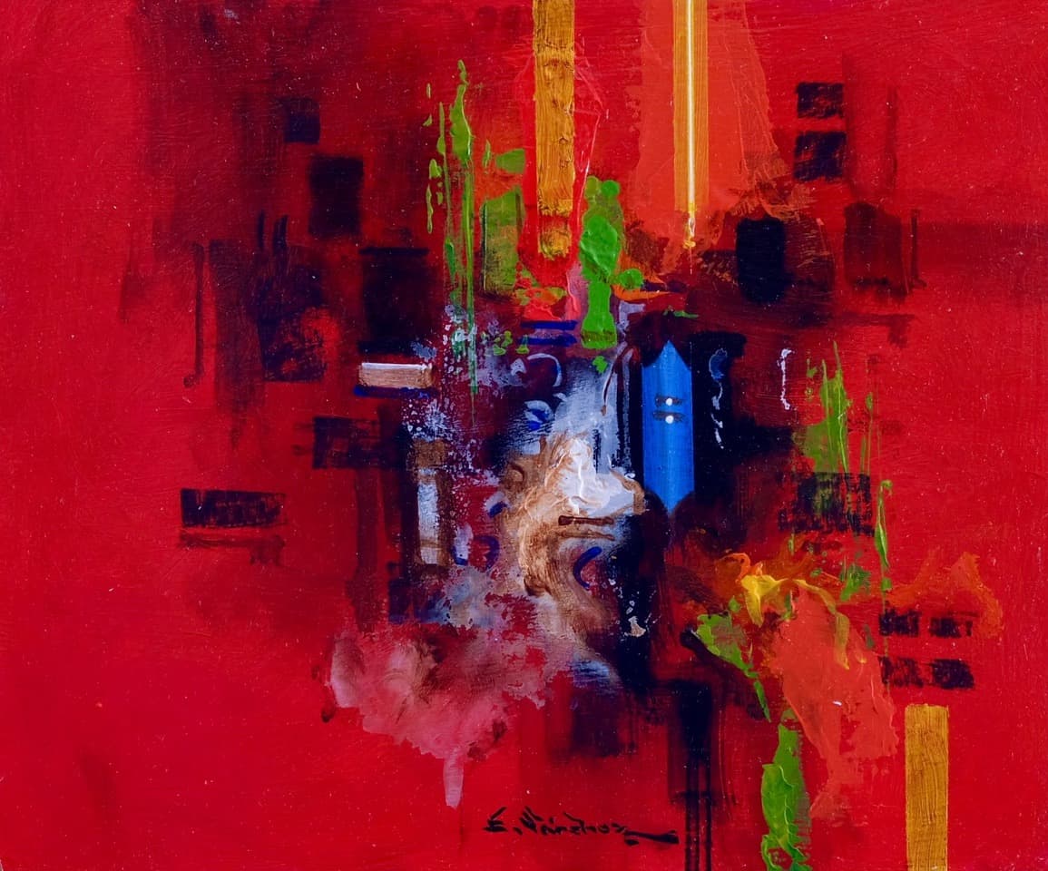 Abstracto 2502, Acrylic on wood, 25 × 30 cm, painting by Enrique Sánchez M.
