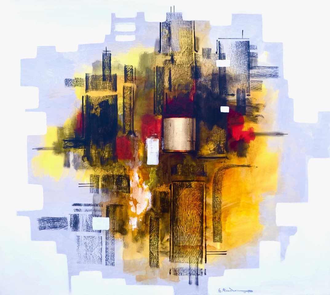 Abstracto 4004, Acrylic on linen, 130 × 145 cm, painting by Enrique Sánchez M.