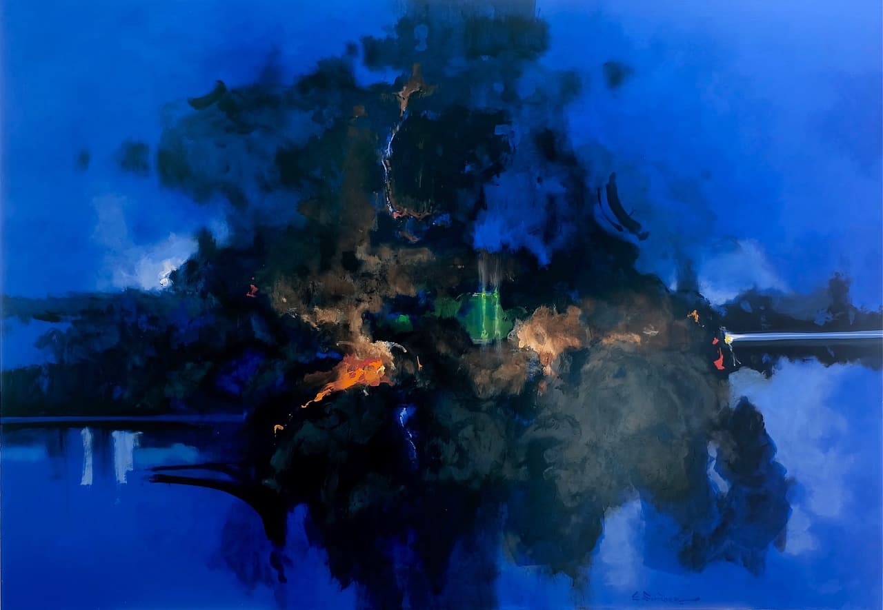 Formas Azules, Acrylic on linen, 140 × 200 cm, painting by Enrique Sánchez M.