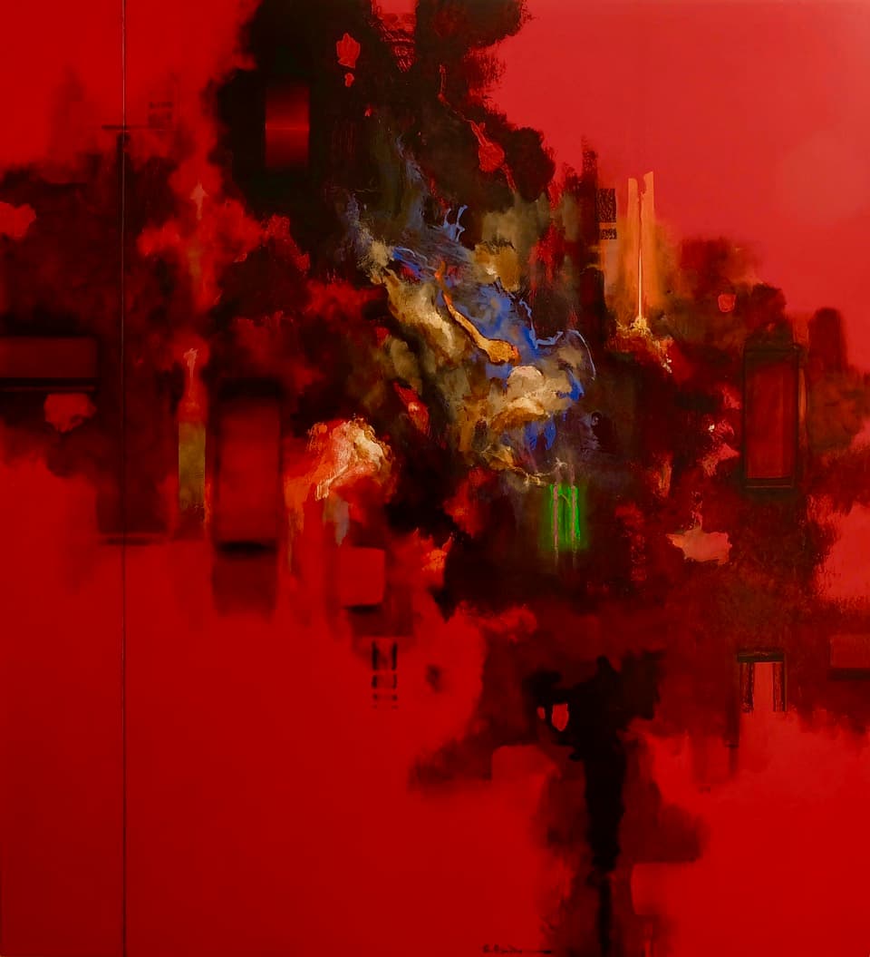 Rojos 2115, Acrylic on linen, 175 × 160 cm, painting by Enrique Sánchez M.