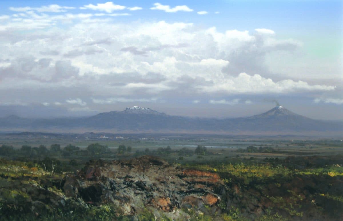 Los Volcanes, Acrylic on linen, 160 × 200 cm, painting by Enrique Sánchez M.