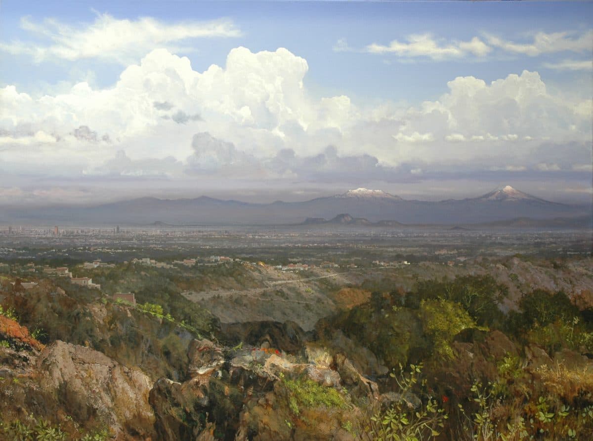 Valle de México, Acrylic on linen, 150 × 200 cm, painting by Enrique Sánchez M.