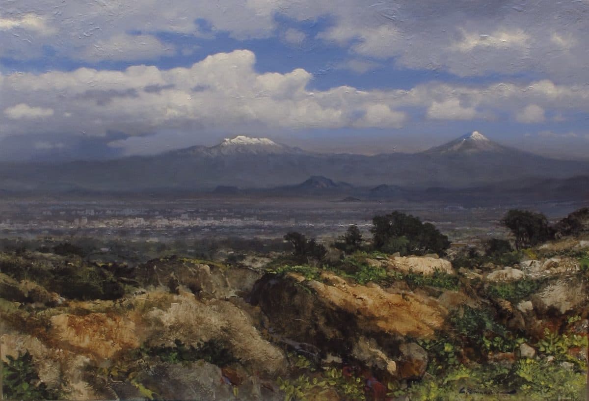 Valle de México, Acrylic on linen, 80 × 110 cm, painting by Enrique Sánchez M.