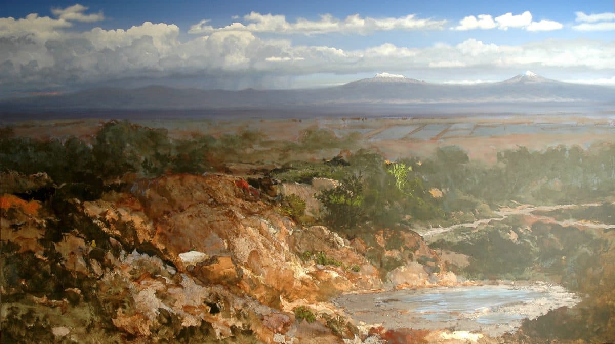 Los Campos del Valle, Acrylic on linen, 100 × 140 cm, painting by Enrique Sánchez M.