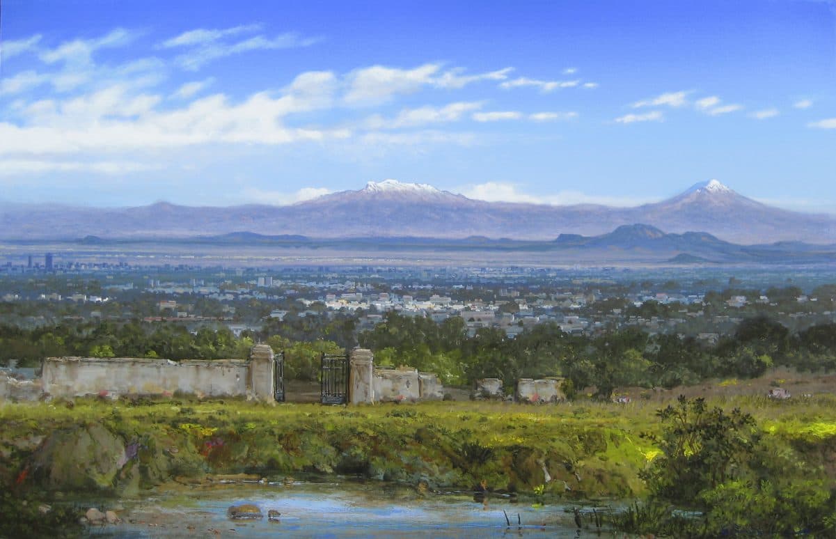 El Valle desde la Hacienda, Acrylic on linen, 125 × 200 cm, painting by Enrique Sánchez M.