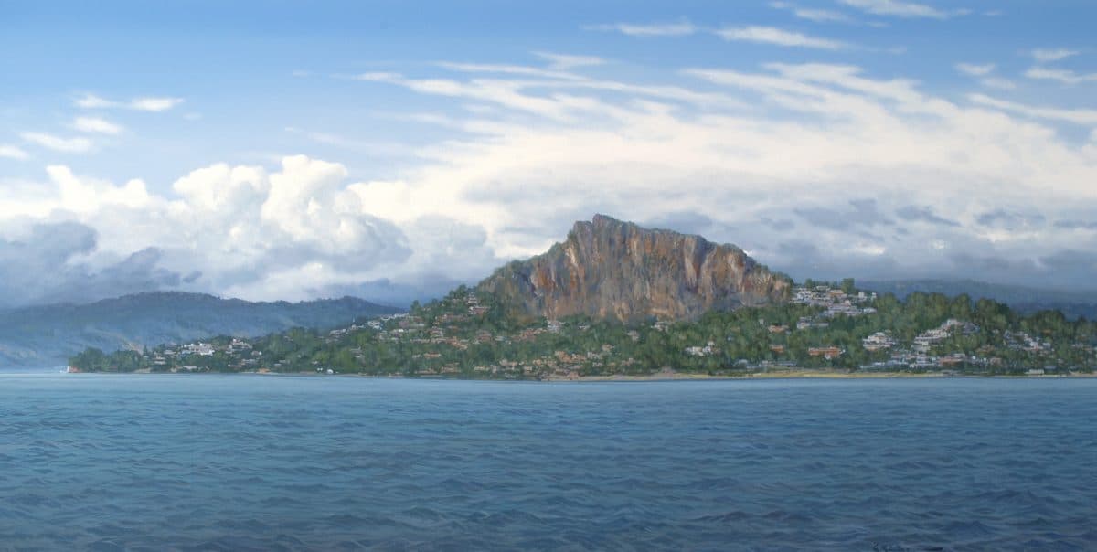 Valle de Bravo, Acrylic on linen, 120 × 180 cm, painting by Enrique Sánchez M.