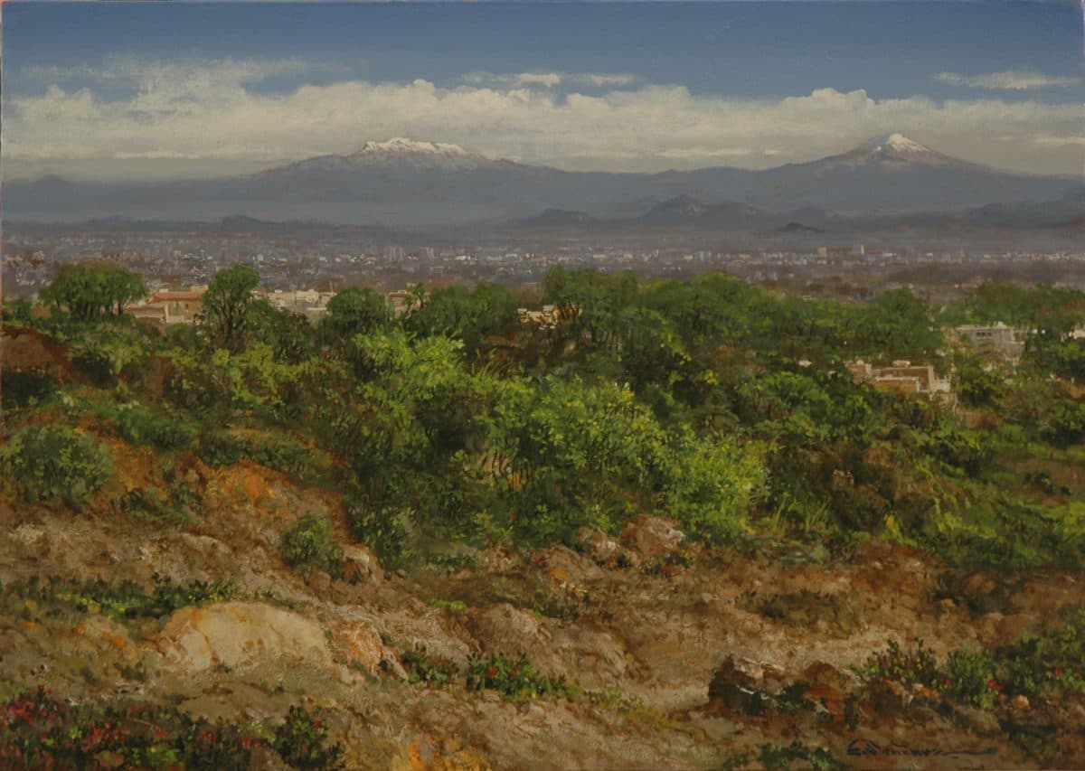 Valle de México, Acrylic on linen, 150 × 200 cm, painting by Enrique Sánchez M.