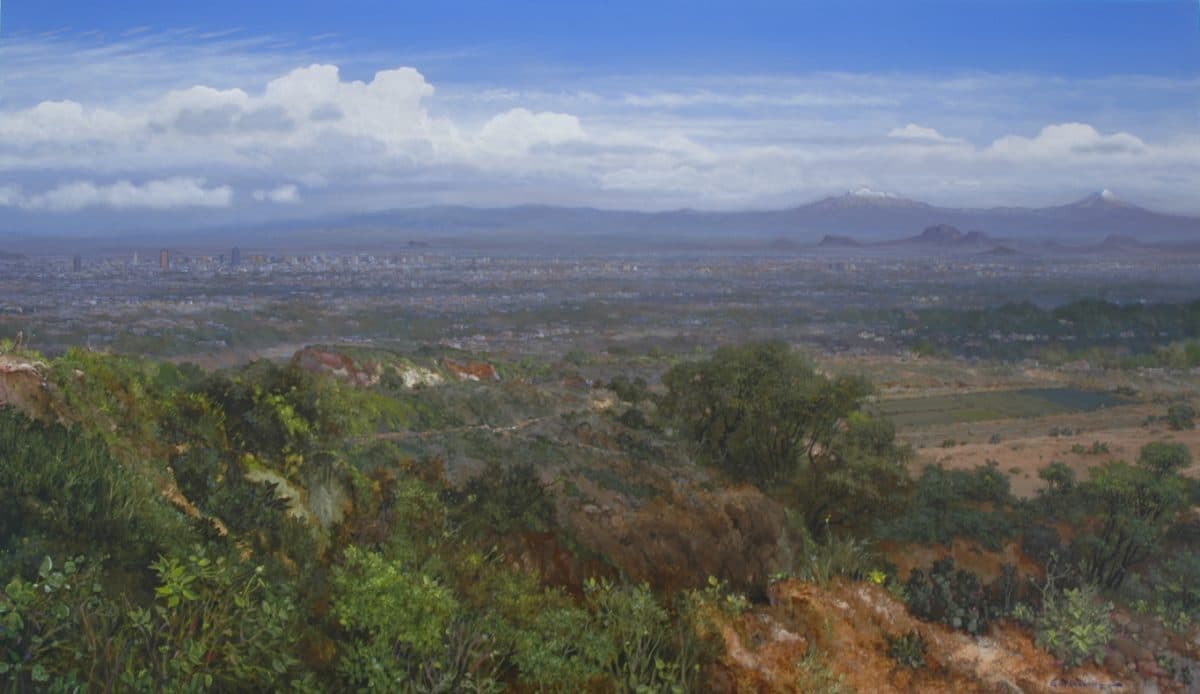 Valle de México, Acrylic on linen, 200 × 300 cm, painting by Enrique Sánchez M.