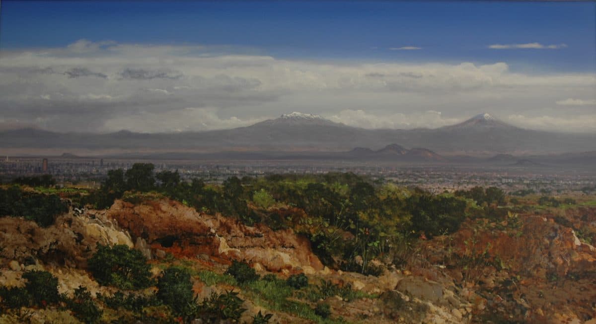 Valle de México, Acrylic on linen, 100 × 200 cm, painting by Enrique Sánchez M.