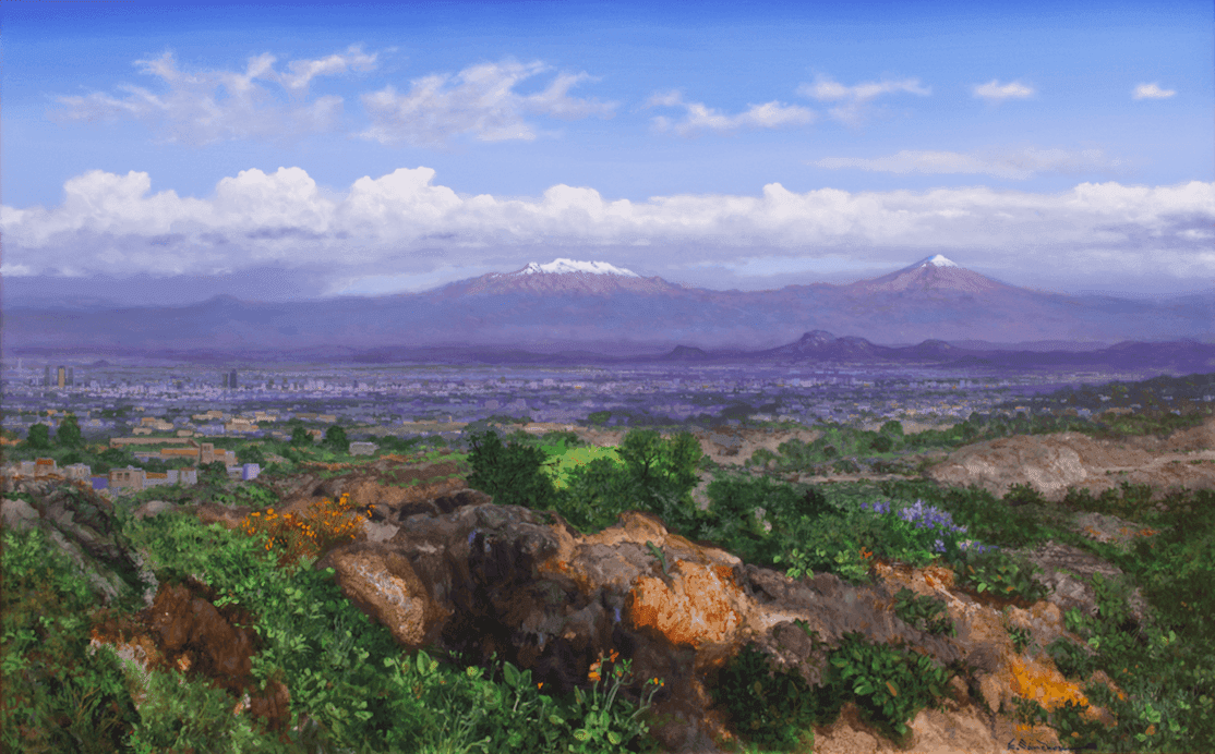 La Luz del Valle, Acrylic on linen, 140 × 180 cm, painting by Enrique Sánchez M.