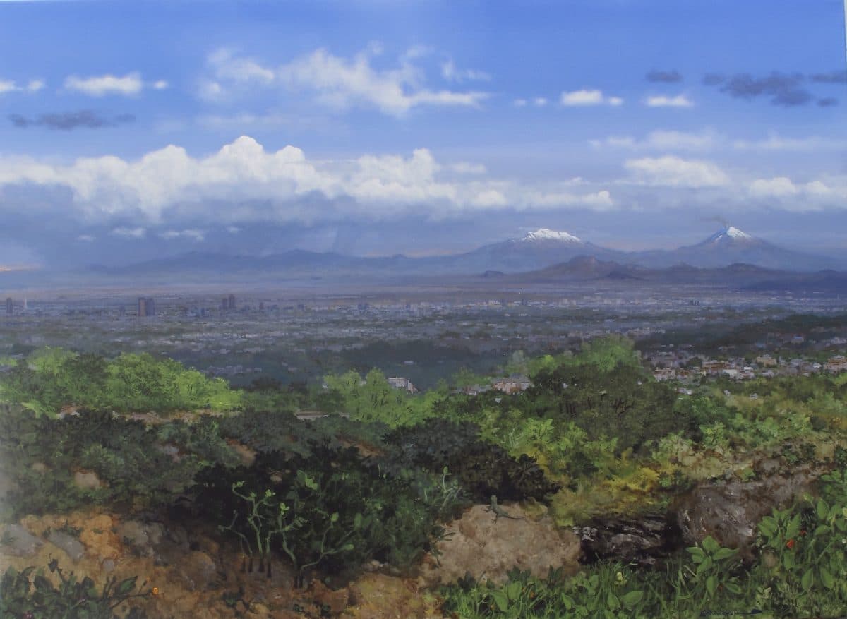 Valle de México, Acrylic on linen, 150 × 200 cm, painting by Enrique Sánchez M.