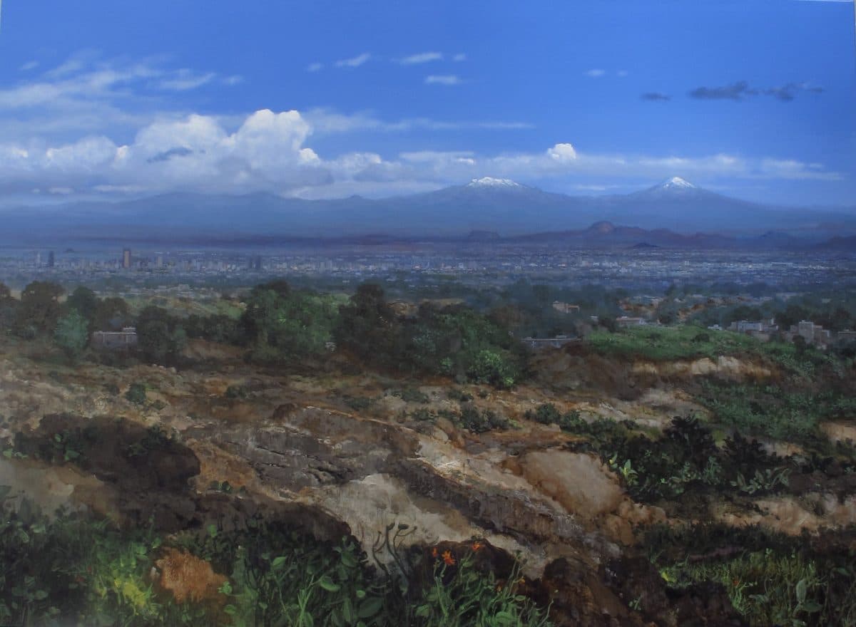 Valle de México, Acrylic on linen, 150 × 200 cm, painting by Enrique Sánchez M.