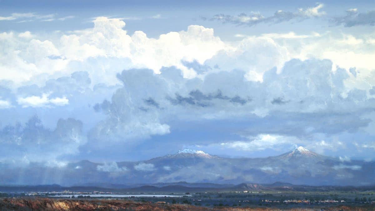 La Lluvia del Valle, Acrylic on linen, 145 × 250 cm, painting by Enrique Sánchez M.