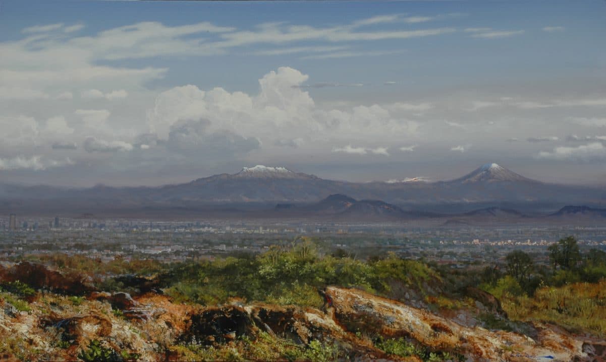 Valle de México, Acrylic on linen, 160 × 200 cm, painting by Enrique Sánchez M.