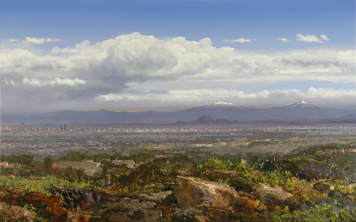 Valle de México, Acrylic on linen, 180 × 220 cm, painting by Enrique Sánchez M.