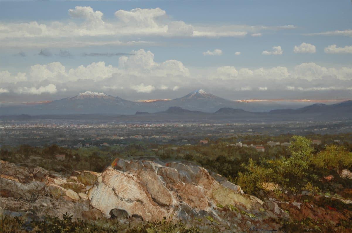 El Gran Valle, Acrylic on linen, 190 × 335 cm, painting by Enrique Sánchez M.