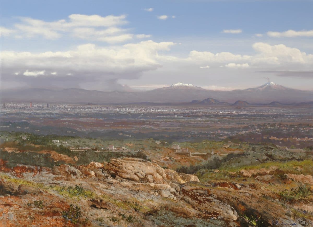 Valle de México, Acrylic on linen, 150 × 210 cm, painting by Enrique Sánchez M.