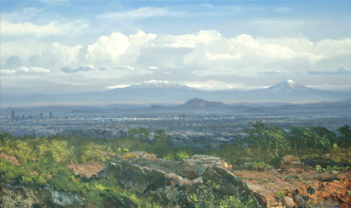El Valle, Acrylic on linen, 145 × 250 cm, painting by Enrique Sánchez M.