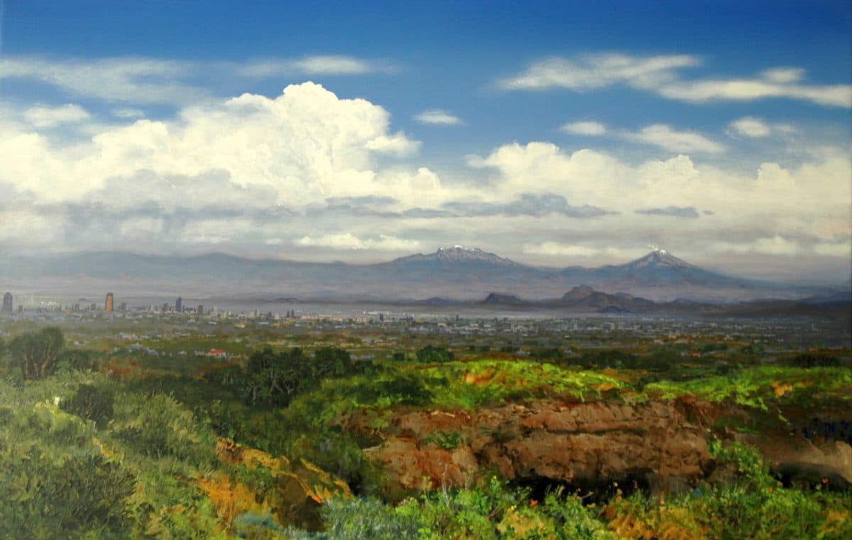 Valle de México, Acrylic on linen, 125 × 200 cm, painting by Enrique Sánchez M.