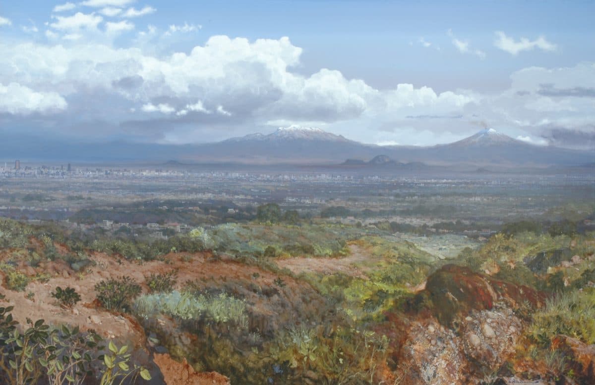 Valle de México, Acrylic on linen, 145 × 250 cm, painting by Enrique Sánchez M.