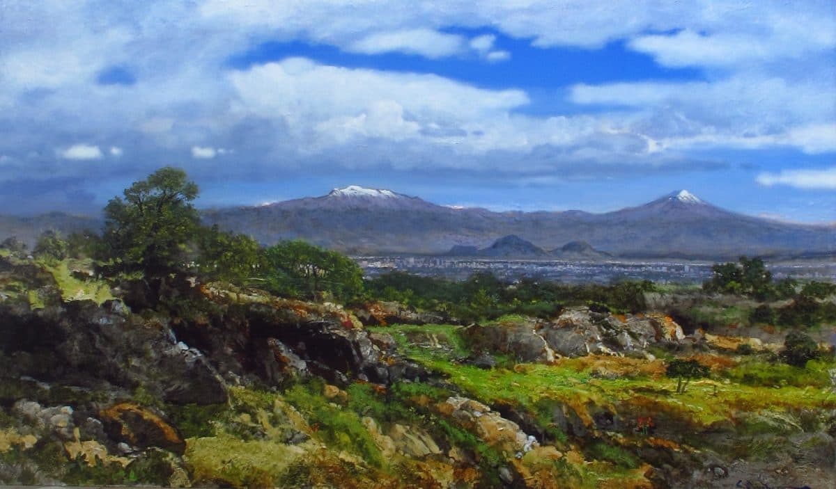 Los Verdes del Gran Valle, Acrylic on linen, 120 × 180 cm, painting by Enrique Sánchez M.